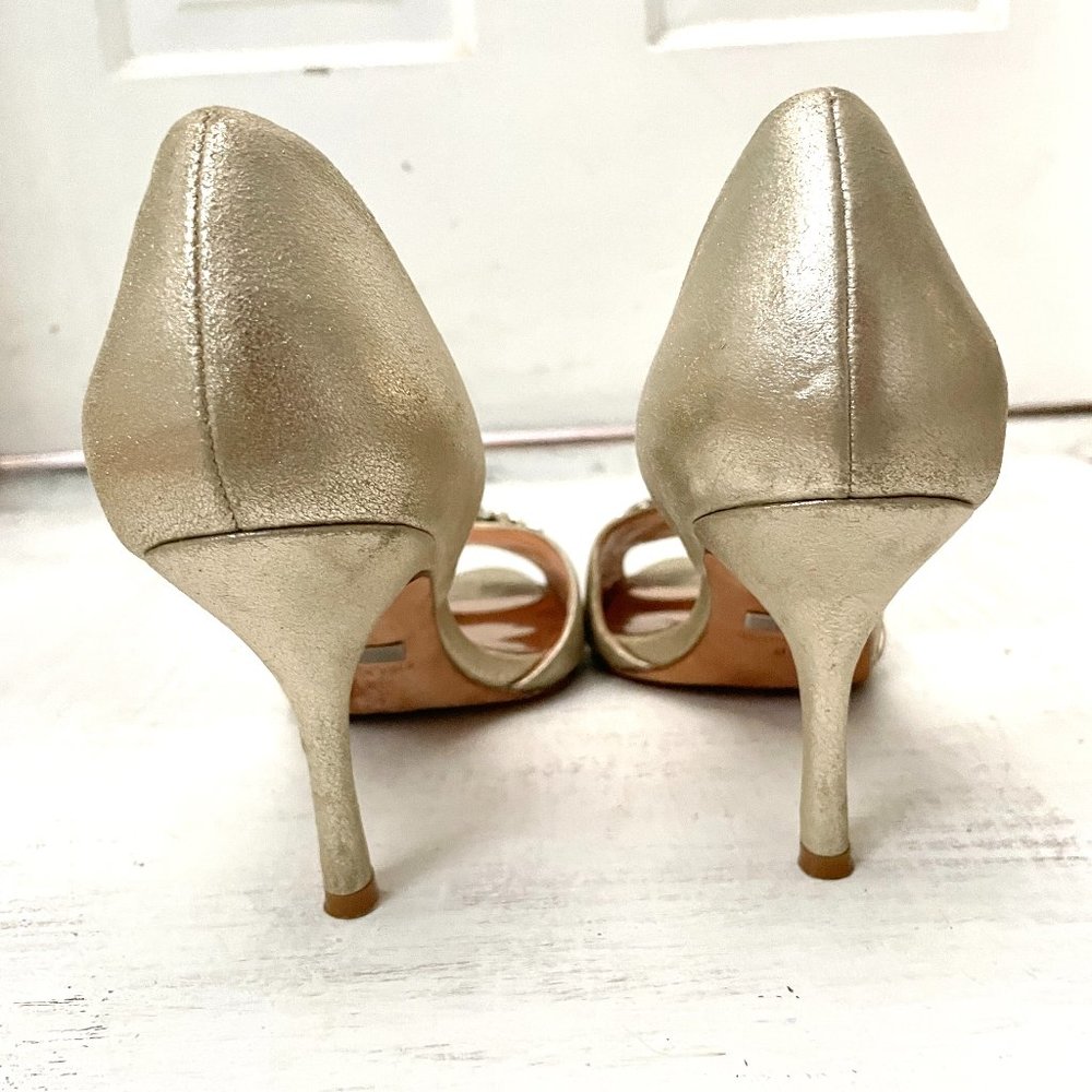 Badgley Mischka Champagne D'Orsay Peep Toe Heels with Rhinestones Size 8 - Picture 7 of 13